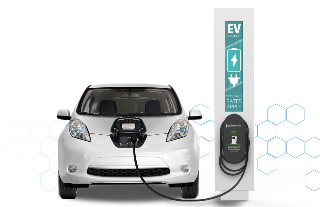 White Mini Electric Car At Charging Station Transparent PNG City Vehicle