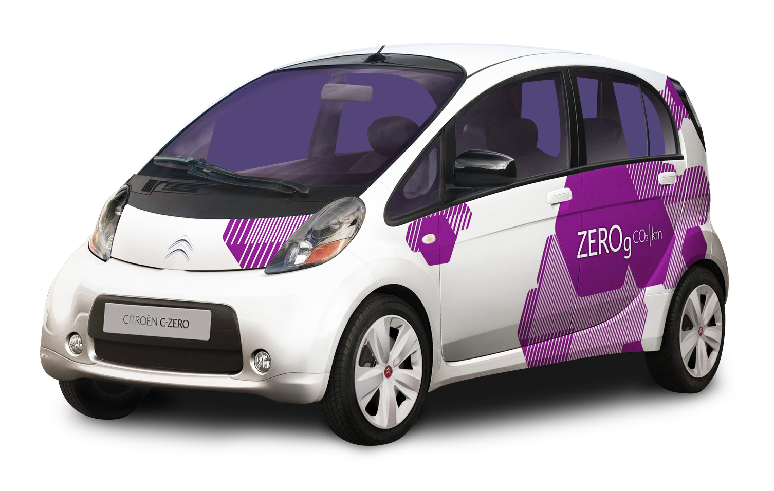 White Purple Electric City Car Side View PNG Urban Vehicle Graphic