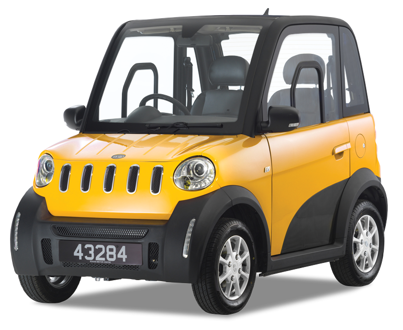 Yellow Compact Electric Off Road Car Front Side View PNG Electric Utility Vehicle
