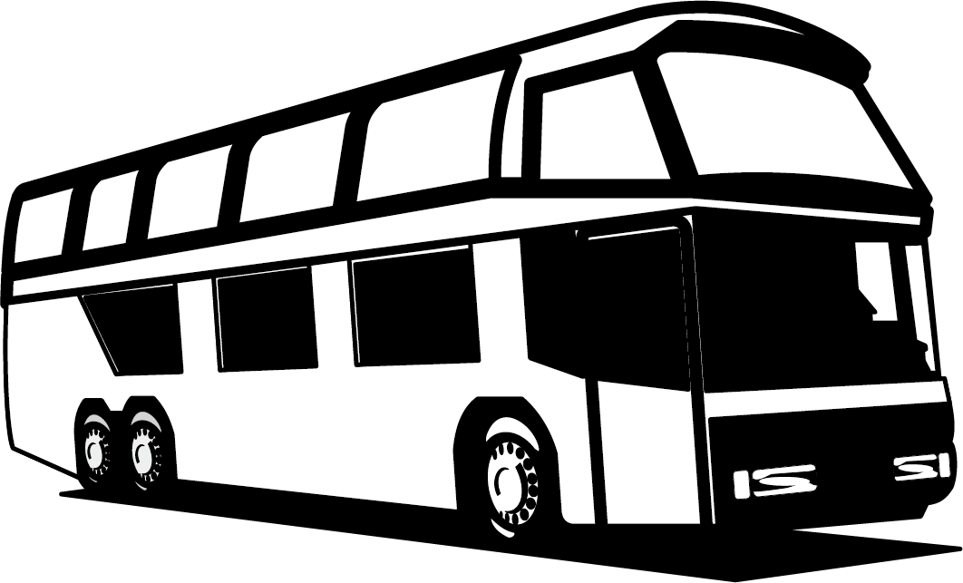 Black Double Decker Bus Line Art Silhouette PNG Bus Outline Illustration