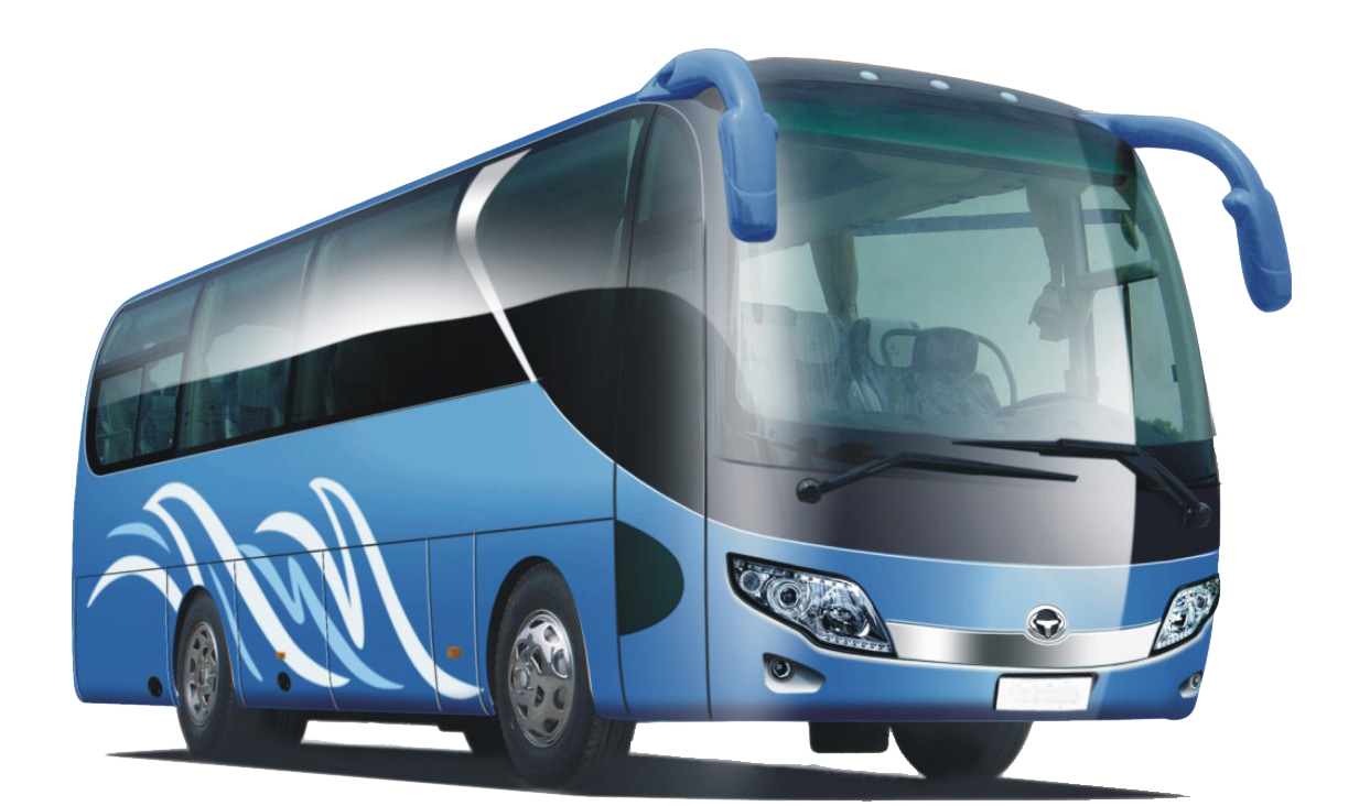Blue Luxury Tour Coach Bus Front Side View PNG Travel Coach Graphic