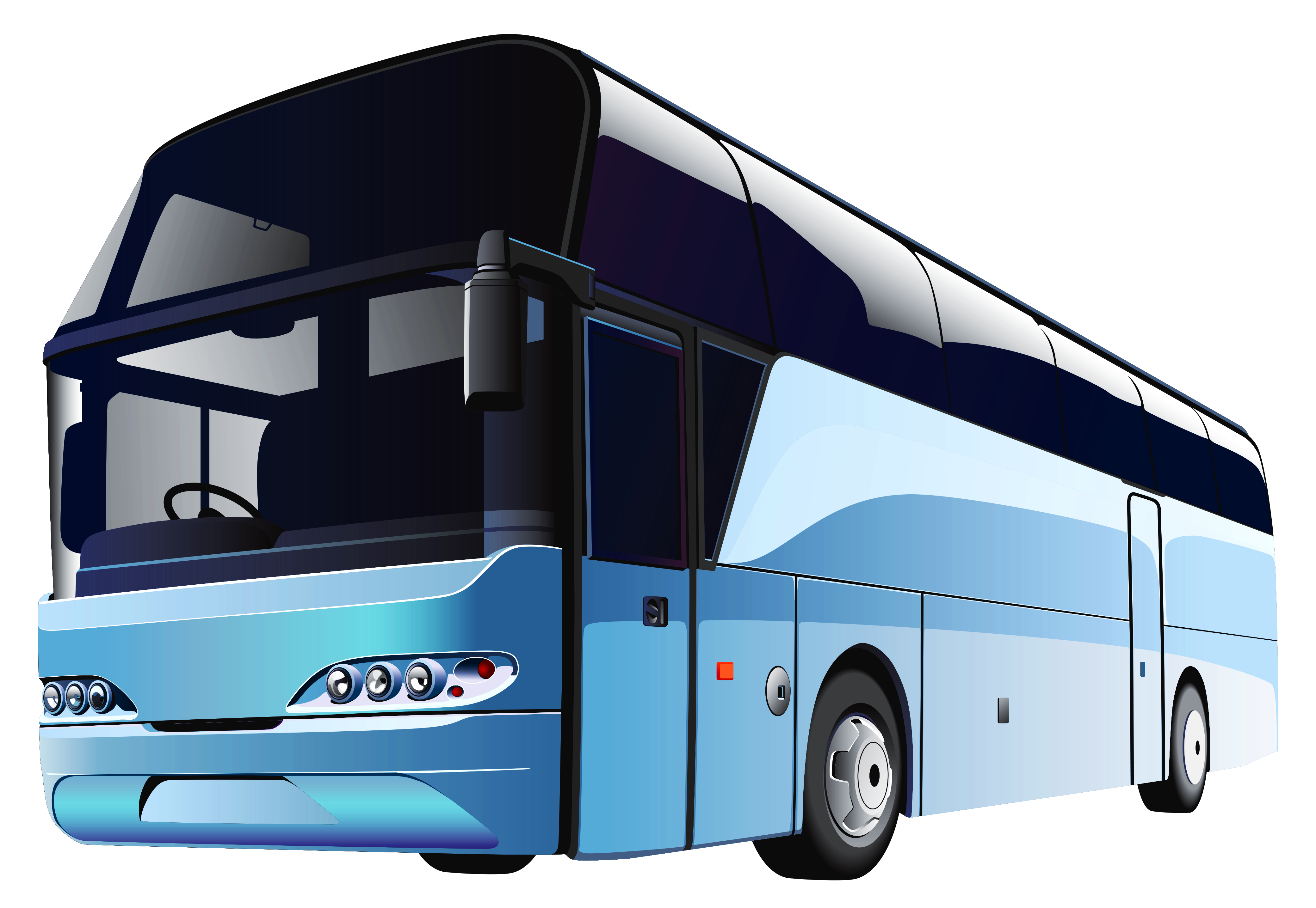 Blue White Luxury Coach Bus Front View Transparent PNG Bus Graphic