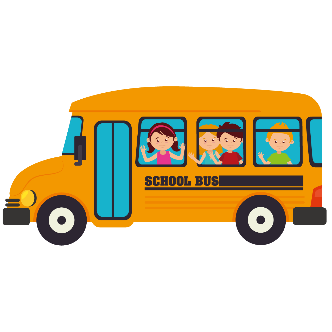 Cartoon Yellow School Bus With Children Inside Kids Bus PNG Image