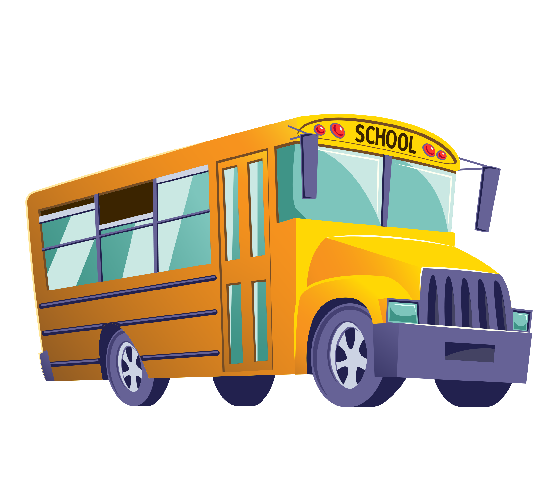 Cartoon Yellow School Bus With Children Kids School Bus PNG Artwork