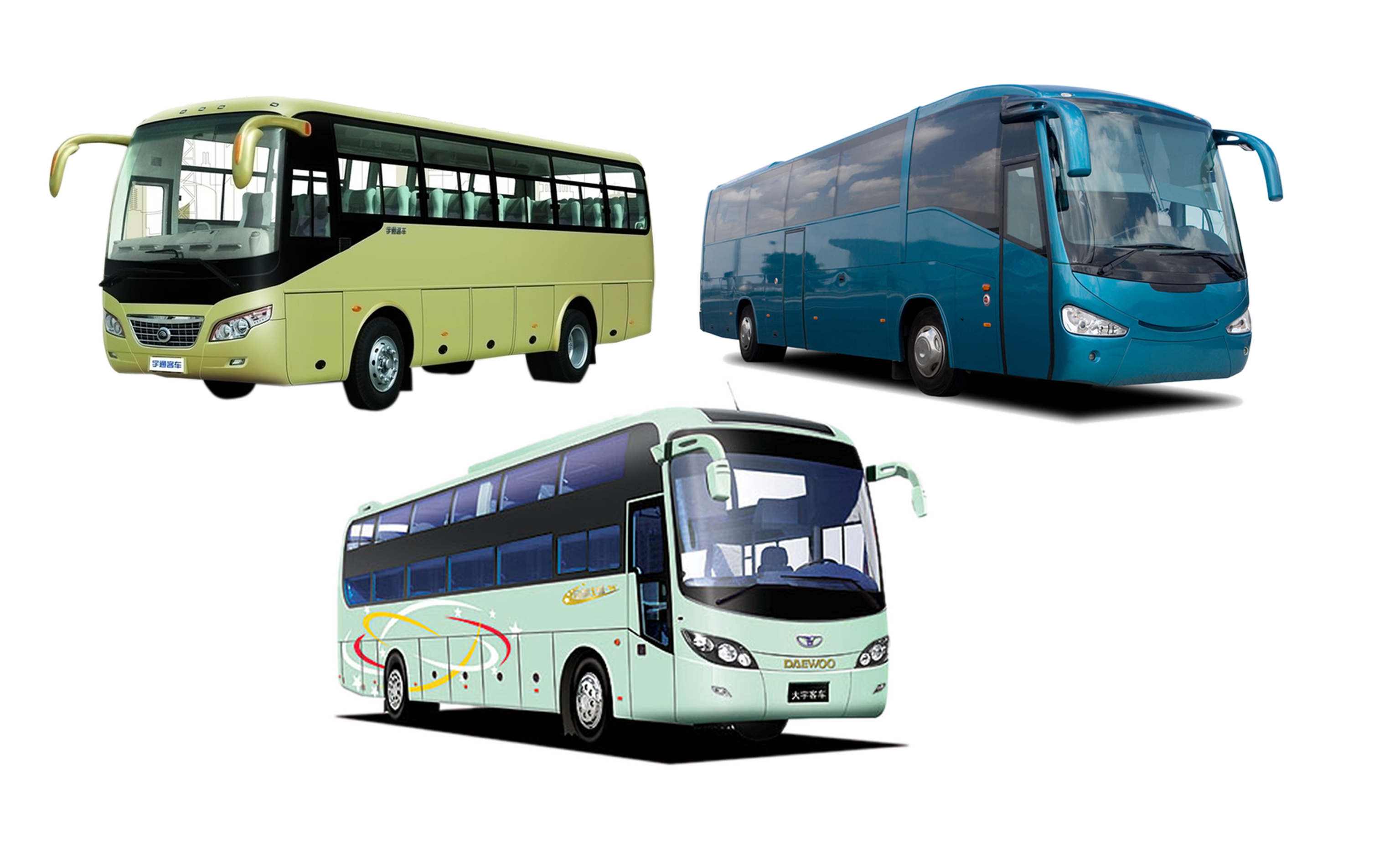 Collection Of Green Blue And White City Buses Multiple Bus PNG Graphics