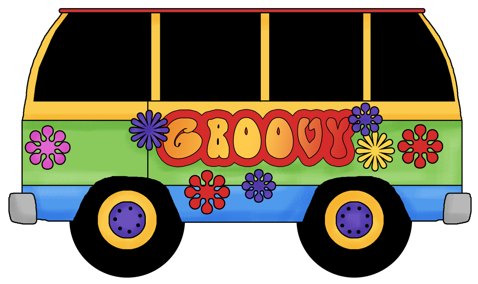 Colorful Cartoon Mystery Tour Flower Bus Retro Bus PNG Clipart