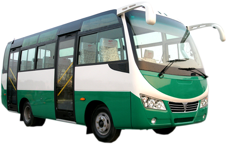 Green White City Shuttle Bus Front Side View PNG Shuttle Bus Illustration
