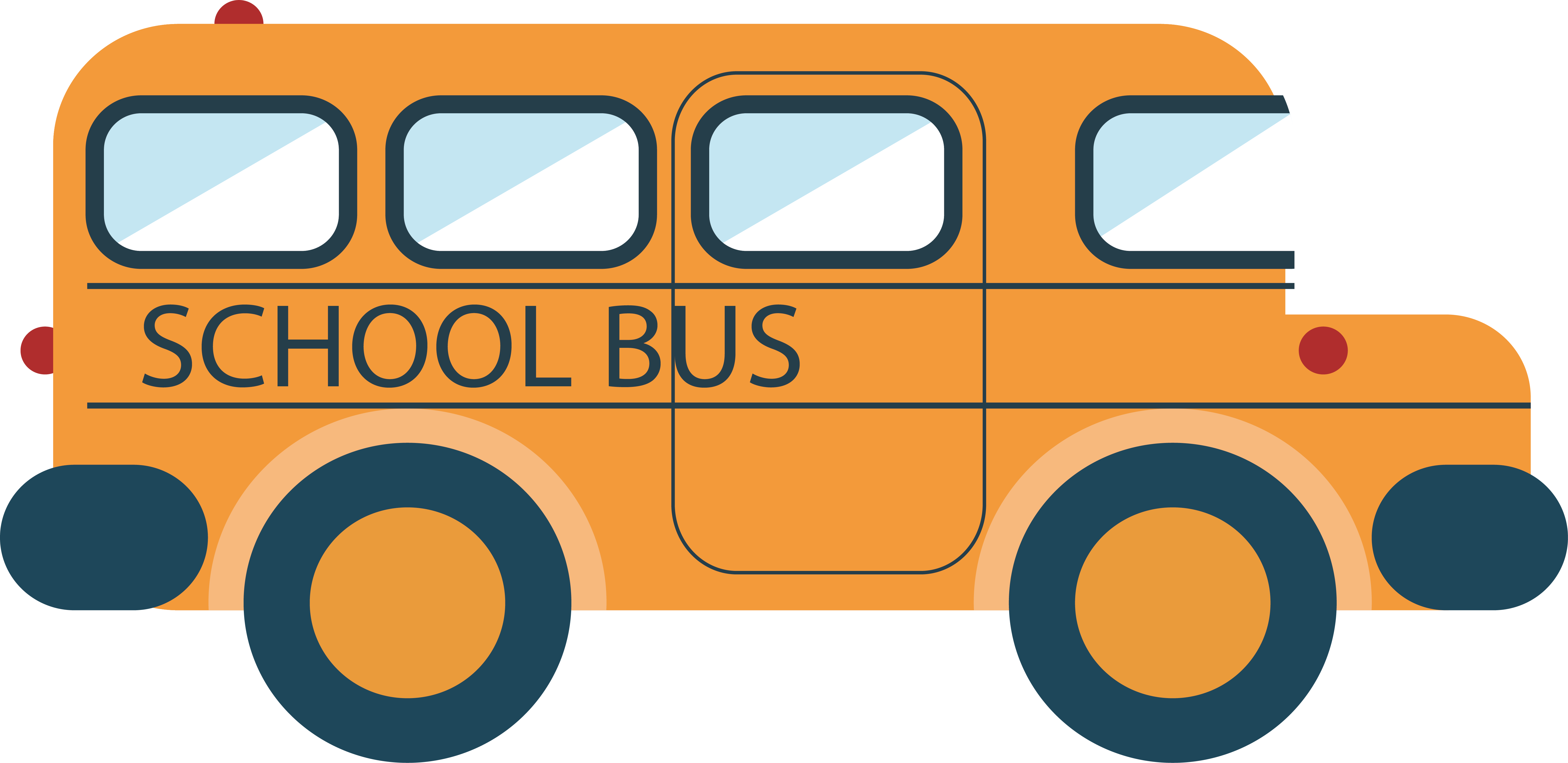 Orange Cartoon School Bus With Blue Windows PNG School Bus Illustration