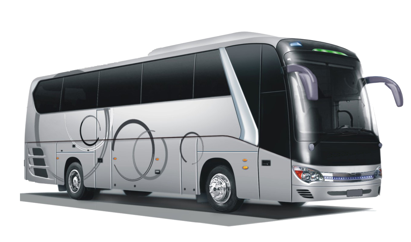 Silver Luxury Coach Bus With Decorative Side Pattern Passenger Bus PNG Image