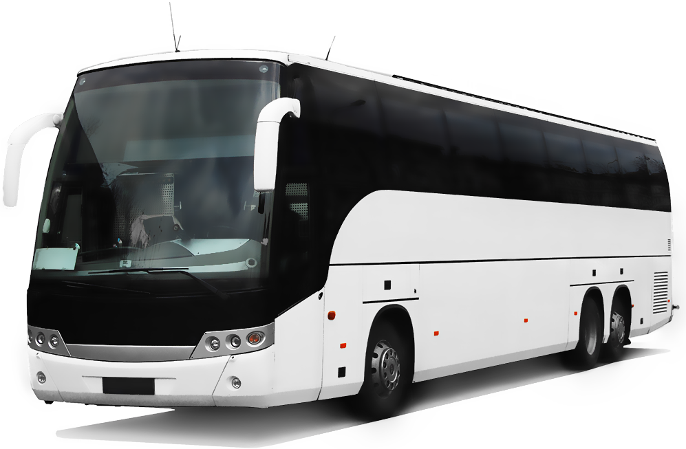 White and Black Luxury Coach Bus, Front View