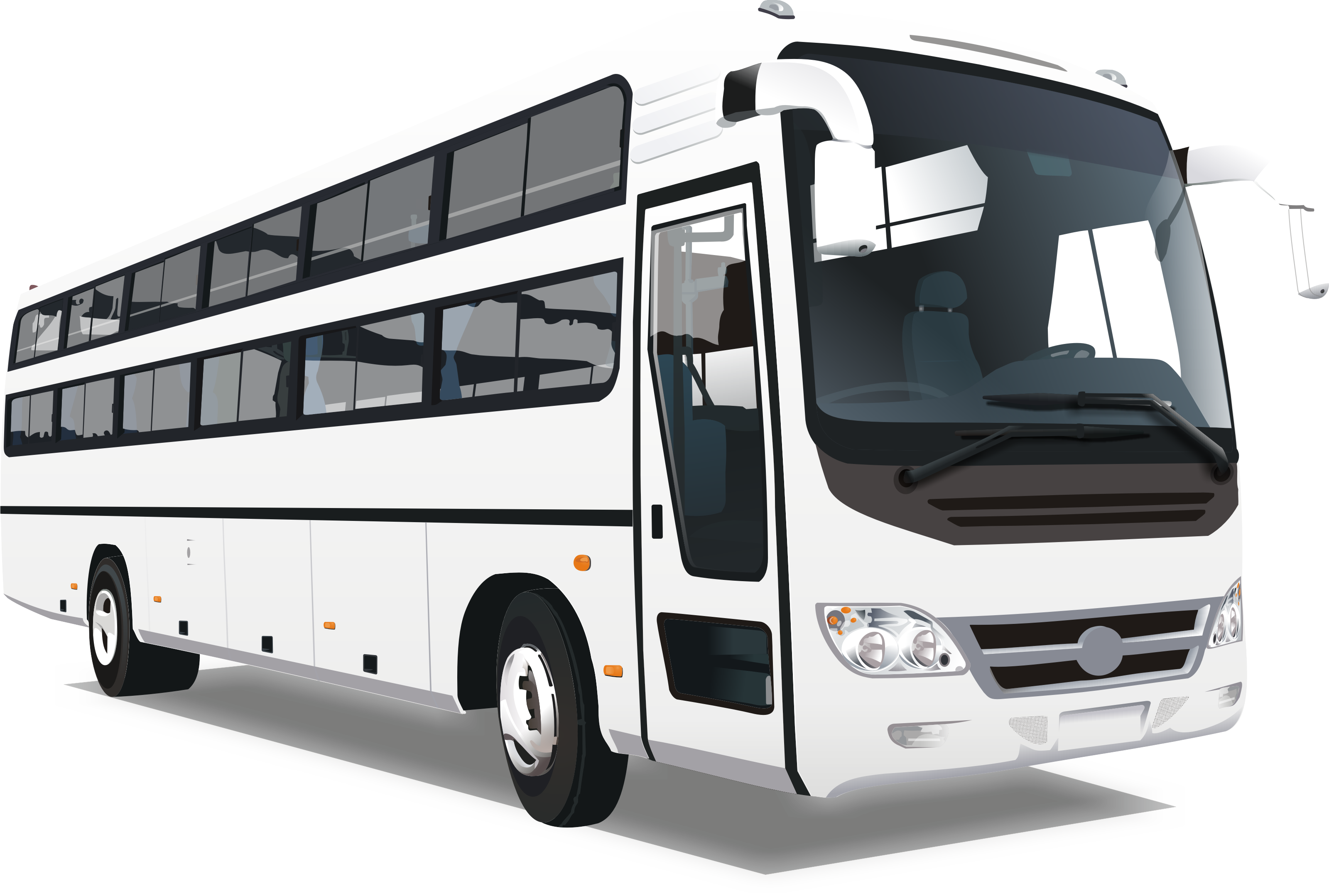 White Double Decker Passenger Bus Front Side View PNG Transit Vehicle Illustration