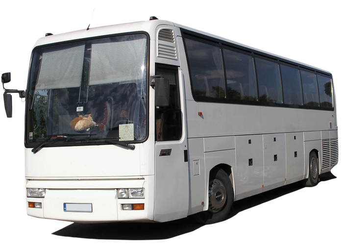 White Gray Intercity Coach Bus Front Side View PNG Coach Vehicle Clipart