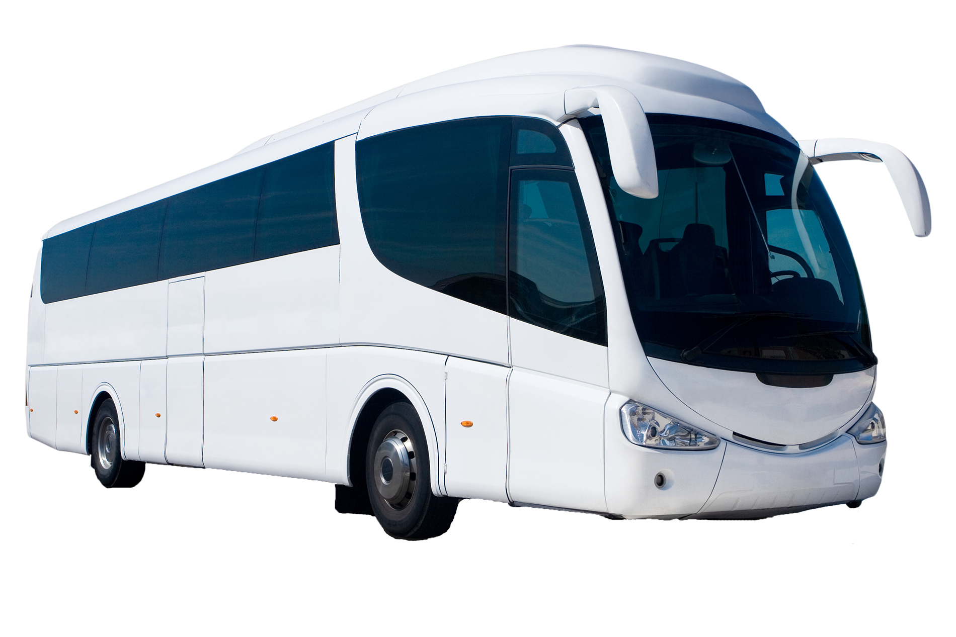 White Long Distance Tour Bus With Large Windshield PNG Travel Bus Image