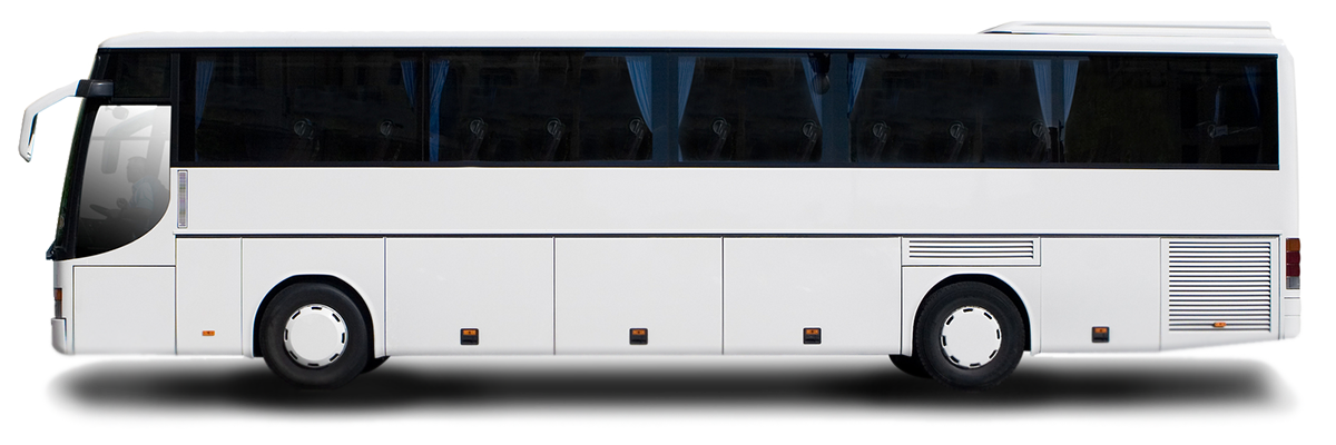 White Modern Coach Bus Side Profile Long Distance Bus PNG Graphic