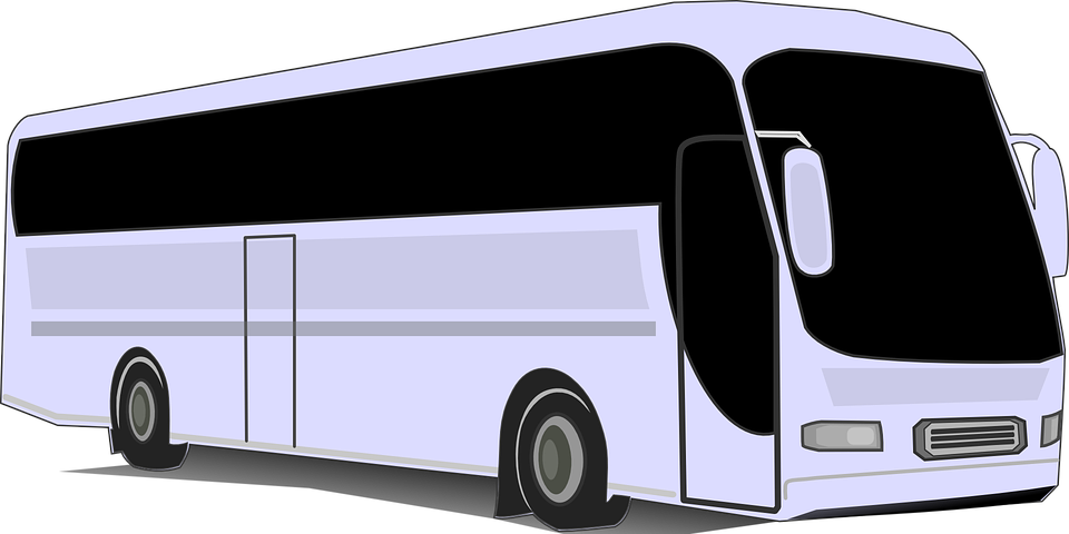 Lavender Cartoon Coach Bus, Side View