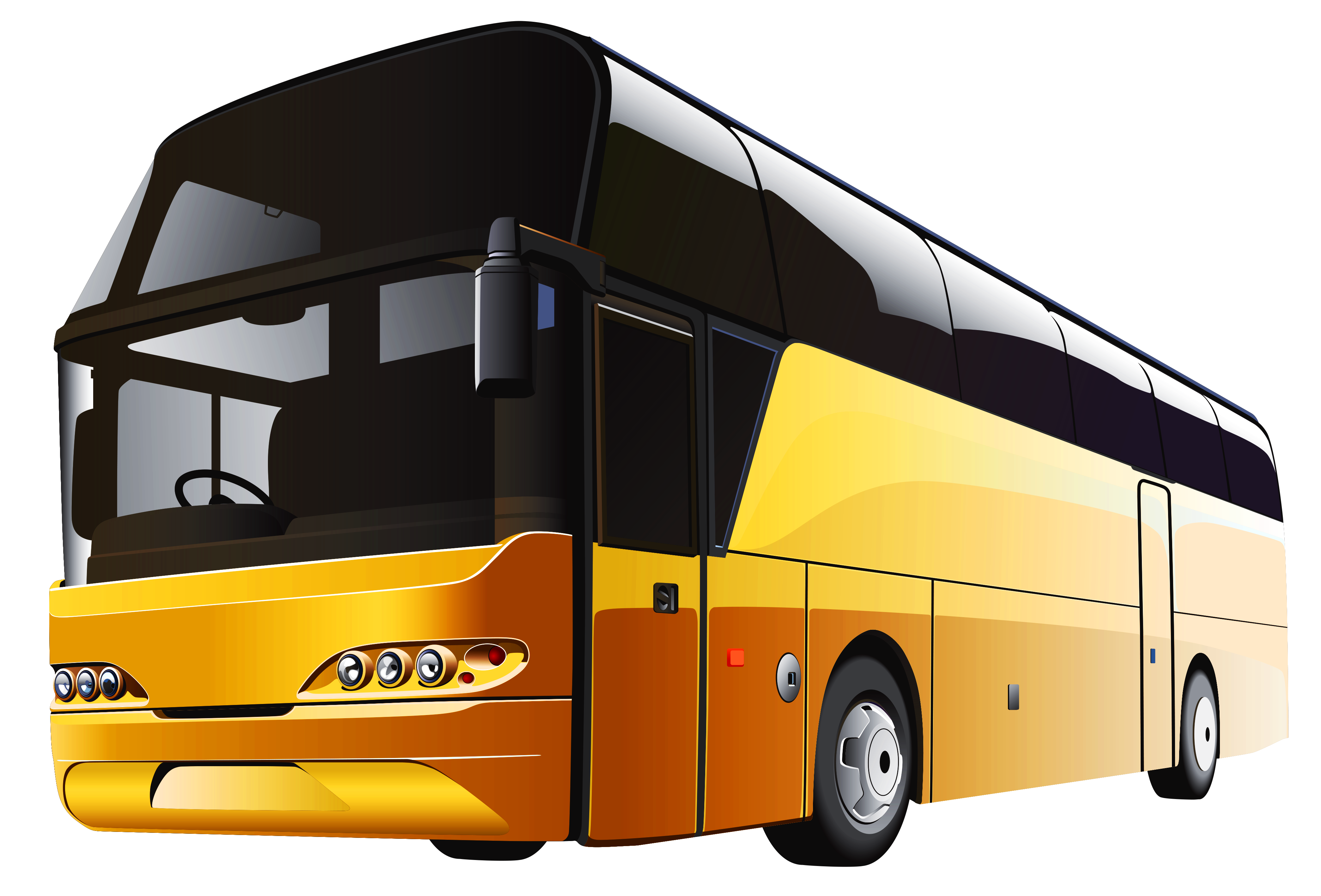 Yellow Coach Bus with Dark Windshield