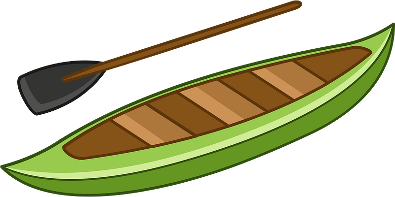 Green Wooden Canoe With Brown Paddle Canoe PNG Artwork