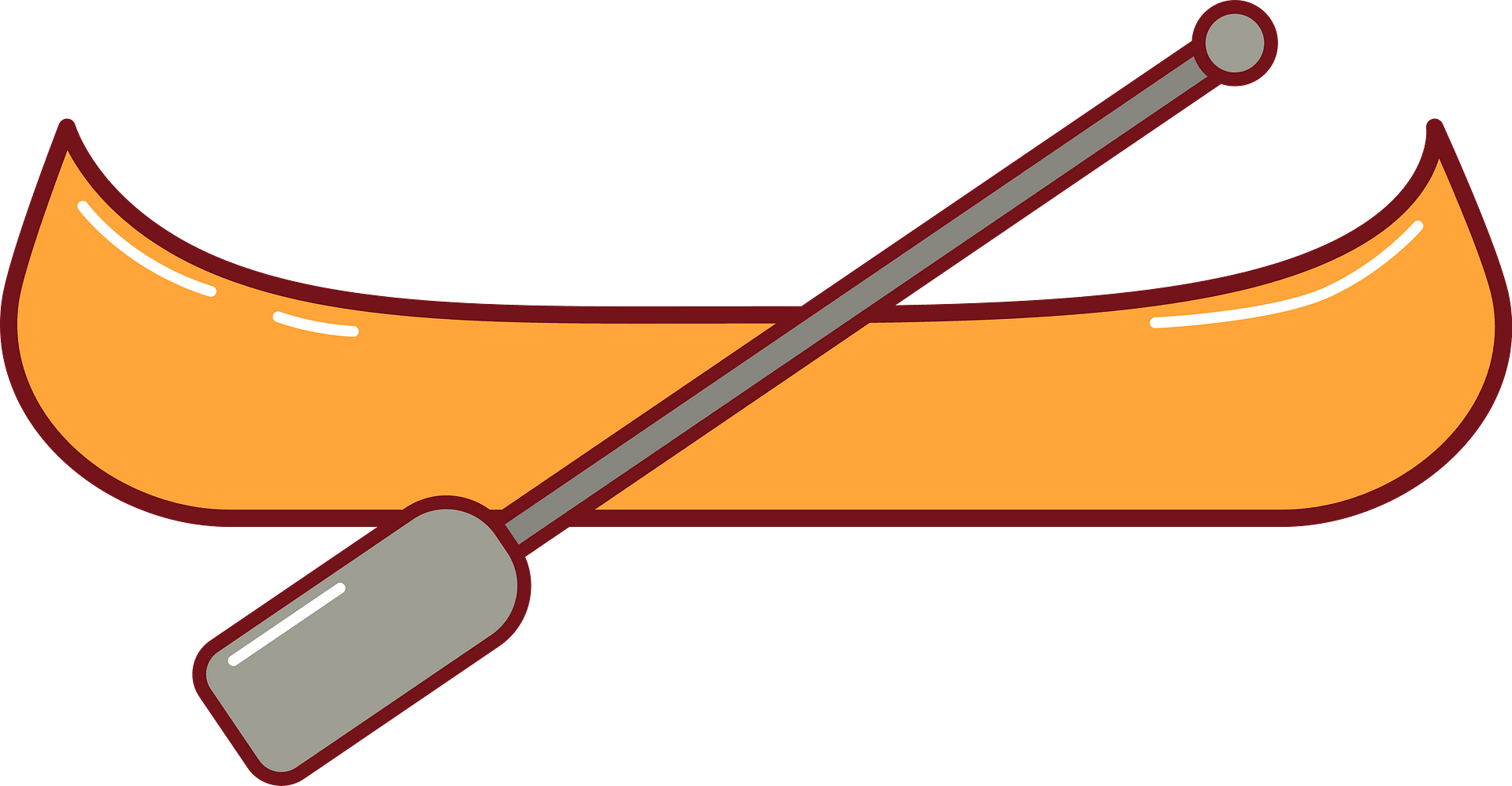 Orange Canoe With Brown Paddle Illustration Transparent PNG Watercraft Image