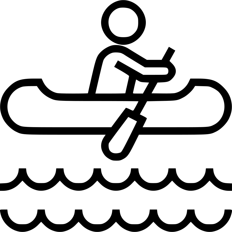 Outline Kayaker Paddling With Water Waves PNG Line Art Illustration