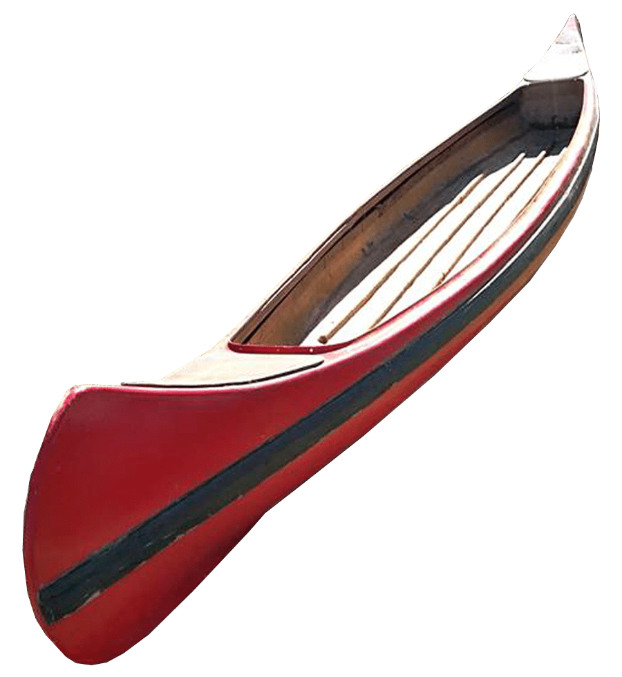 Red Black Canoe With Wood Trim Side View PNG Canoe Graphic