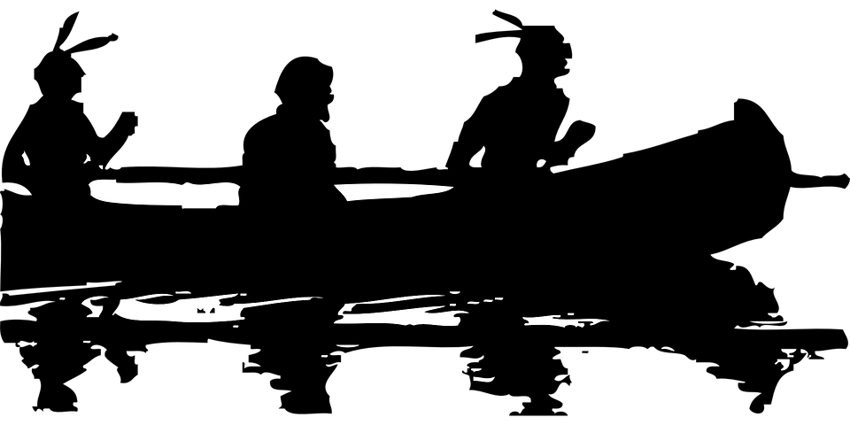 Three People Rowing Canoe On Lake Silhouette PNG Paddling Scene Graphic