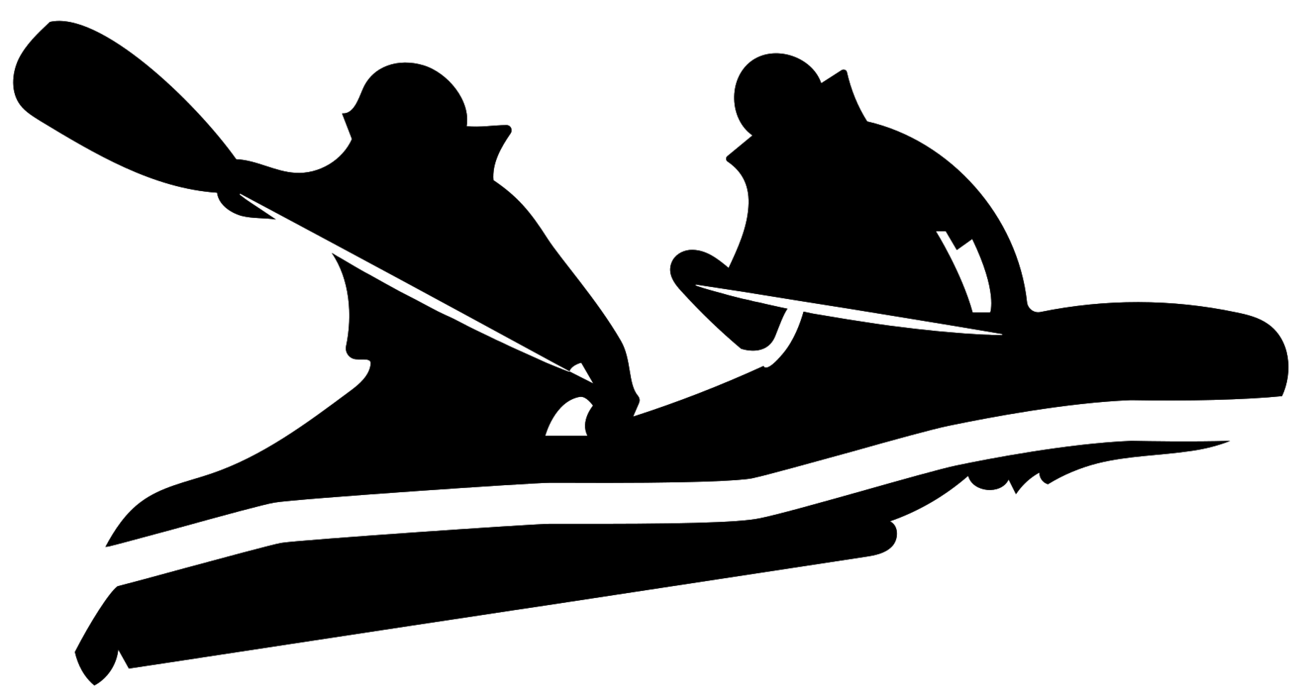 Two Kayakers Paddling Tandem In Open Water PNG Kayaking Silhouette