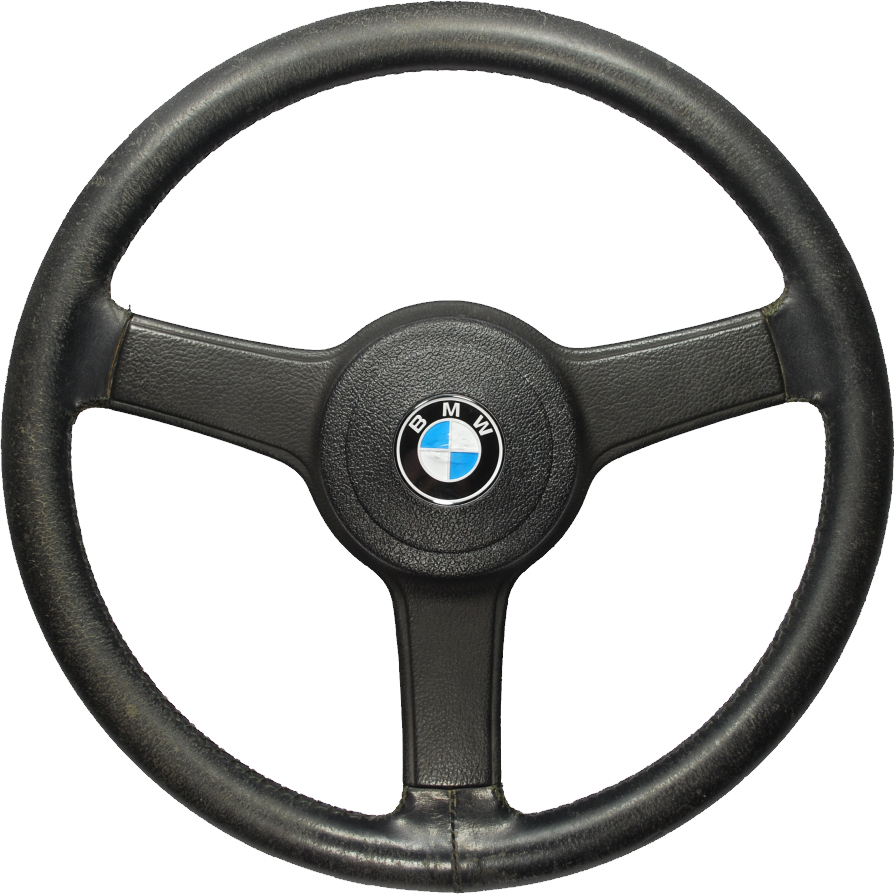 Black Leather Steering Wheel With Center Badge Car Steering PNG Image