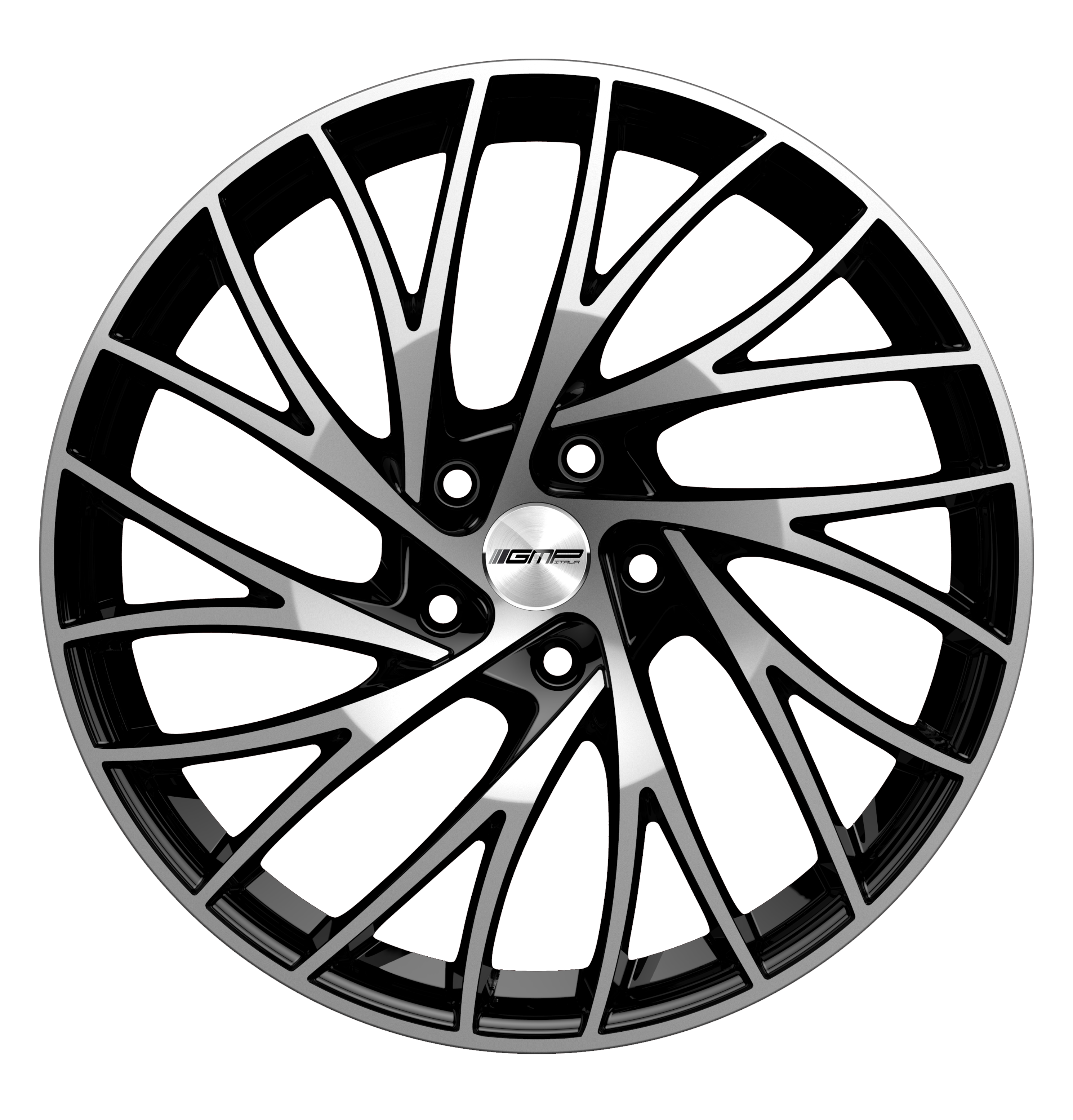 Black Silver Multi Spoke Alloy Car Rim Front View Transparent Background PNG Image