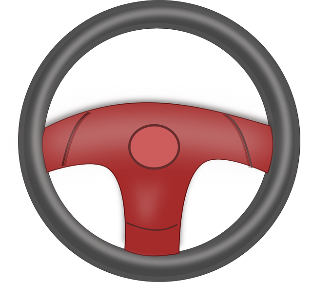 Classic Gray Steering Wheel With Red Center Panel PNG Steering Wheel Graphic