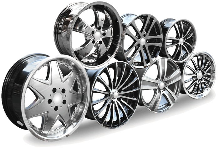 Collection Of Chrome And Silver Alloy Car Rims PNG Wheel Set Graphic