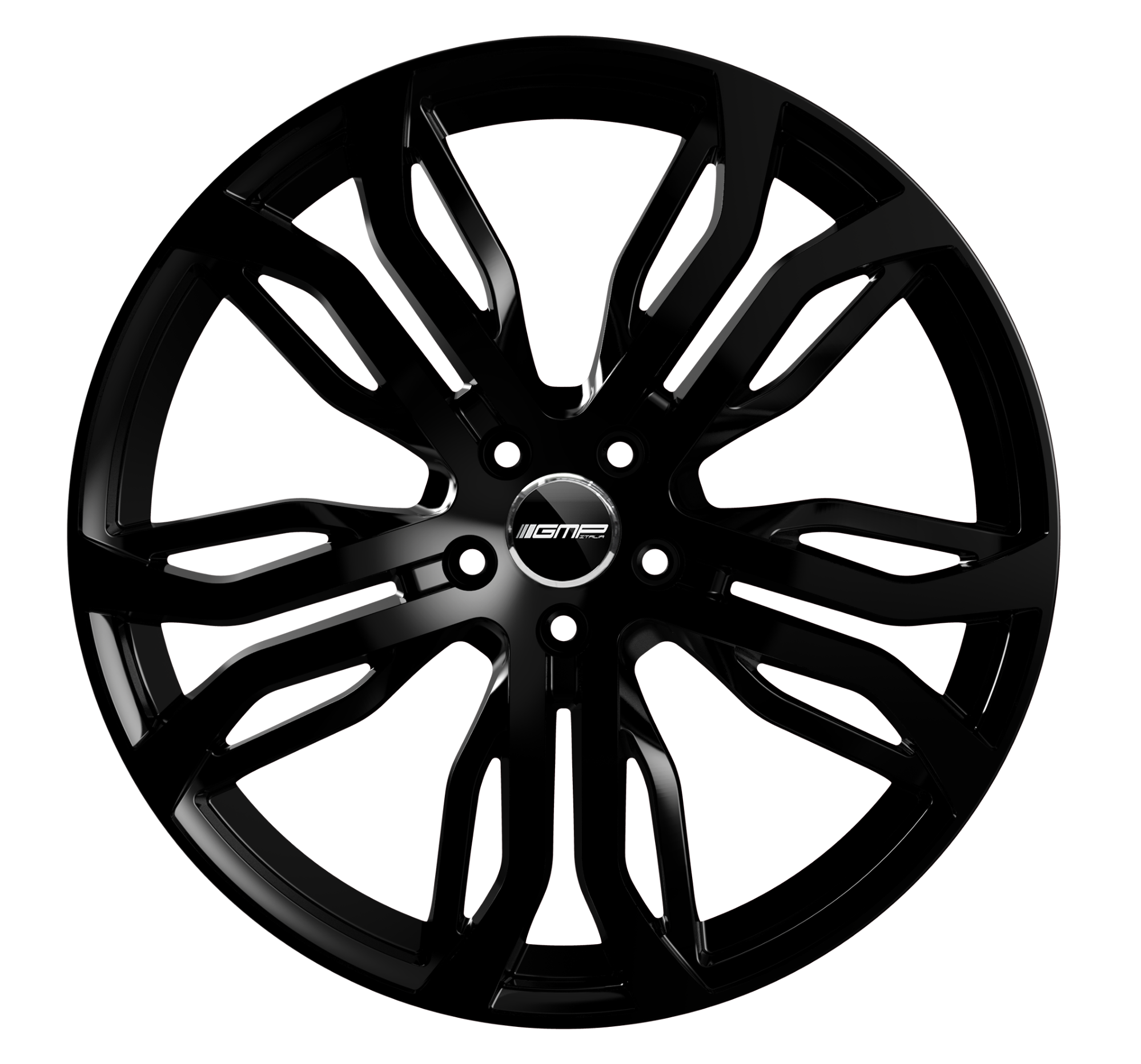 Glossy Black Multi Spoke Alloy Rim Front View PNG Car Rim Image