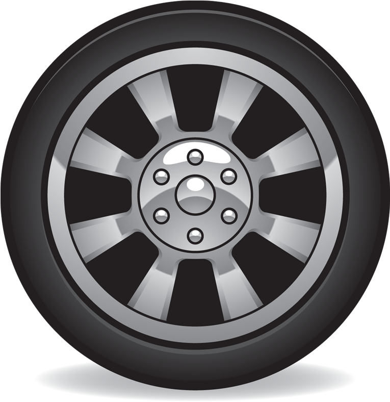 Silver Alloy Rim With Black Car Tire Front View Transparent PNG Wheel Graphic
