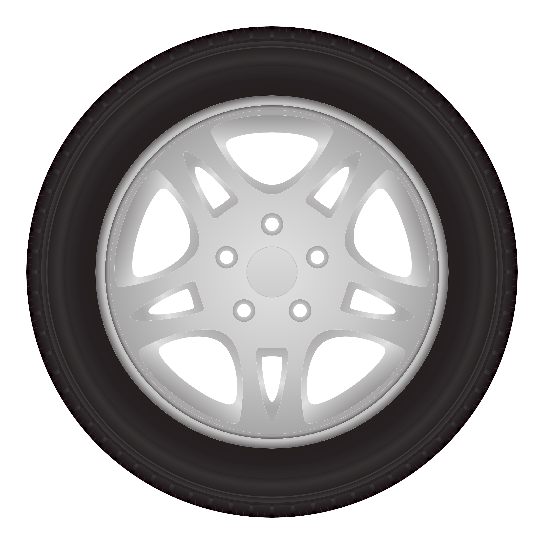 Silver Alloy Wheel With Rounded Spokes And Black Tire PNG Wheel Product Image