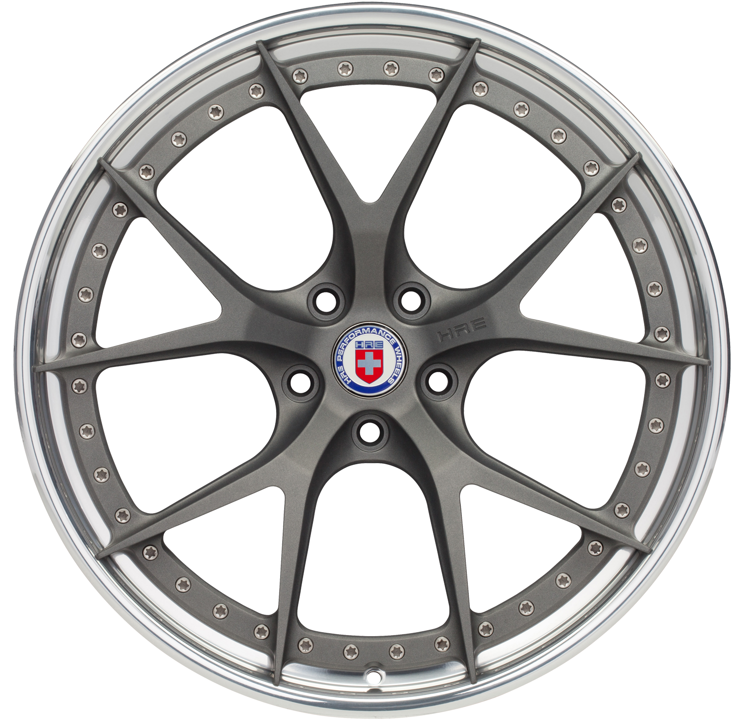 Silver Split Spoke Alloy Rim With Center Cap Car Wheel PNG Artwork