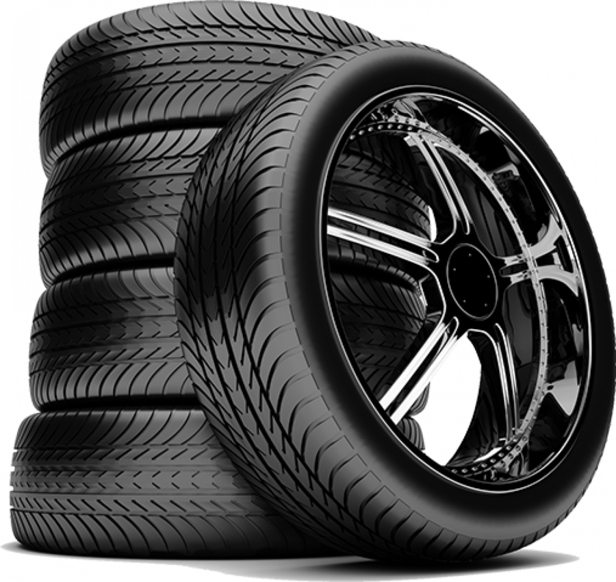 Stack Of Four Black Tires With Alloy Wheel PNG Tire And Rim Graphic