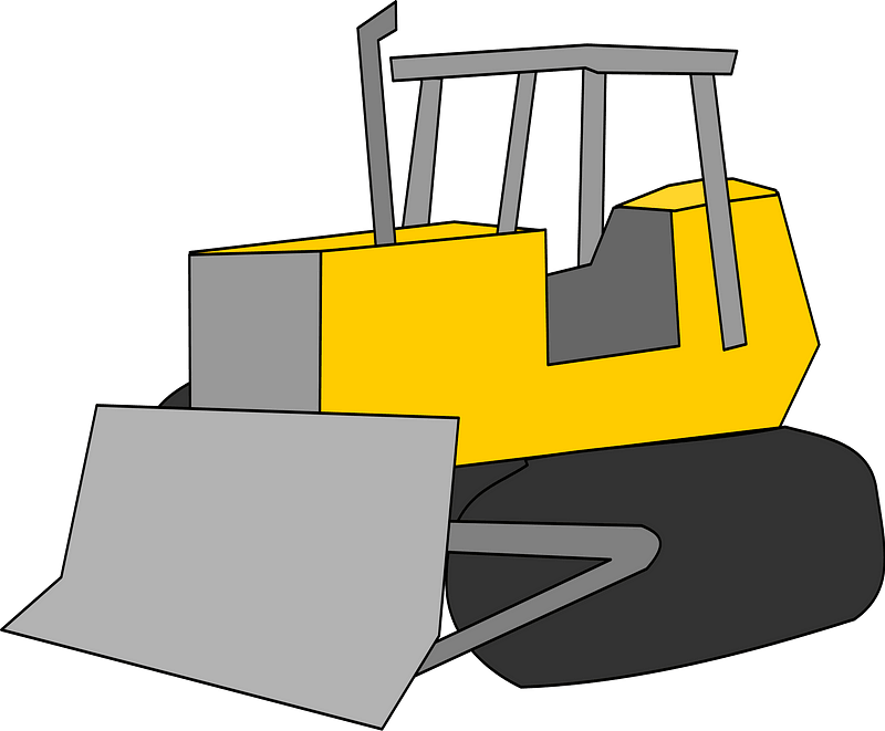 Cartoon Yellow Bulldozer With Gray Front Blade Kids Bulldozer PNG Illustration