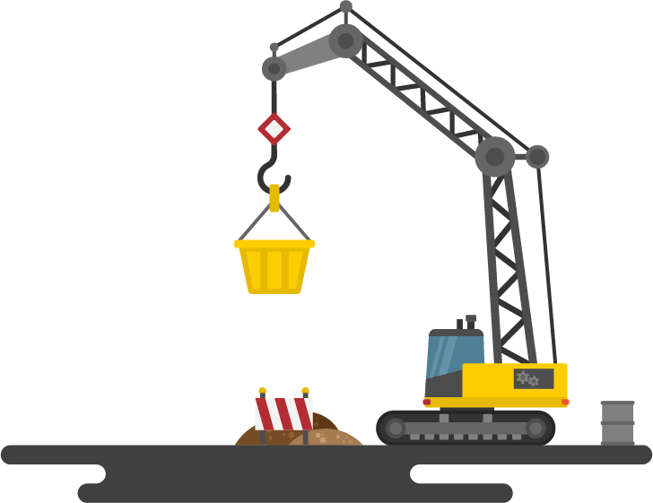 Construction Crane Lifting Bucket Near Worksite PNG Construction Illustration