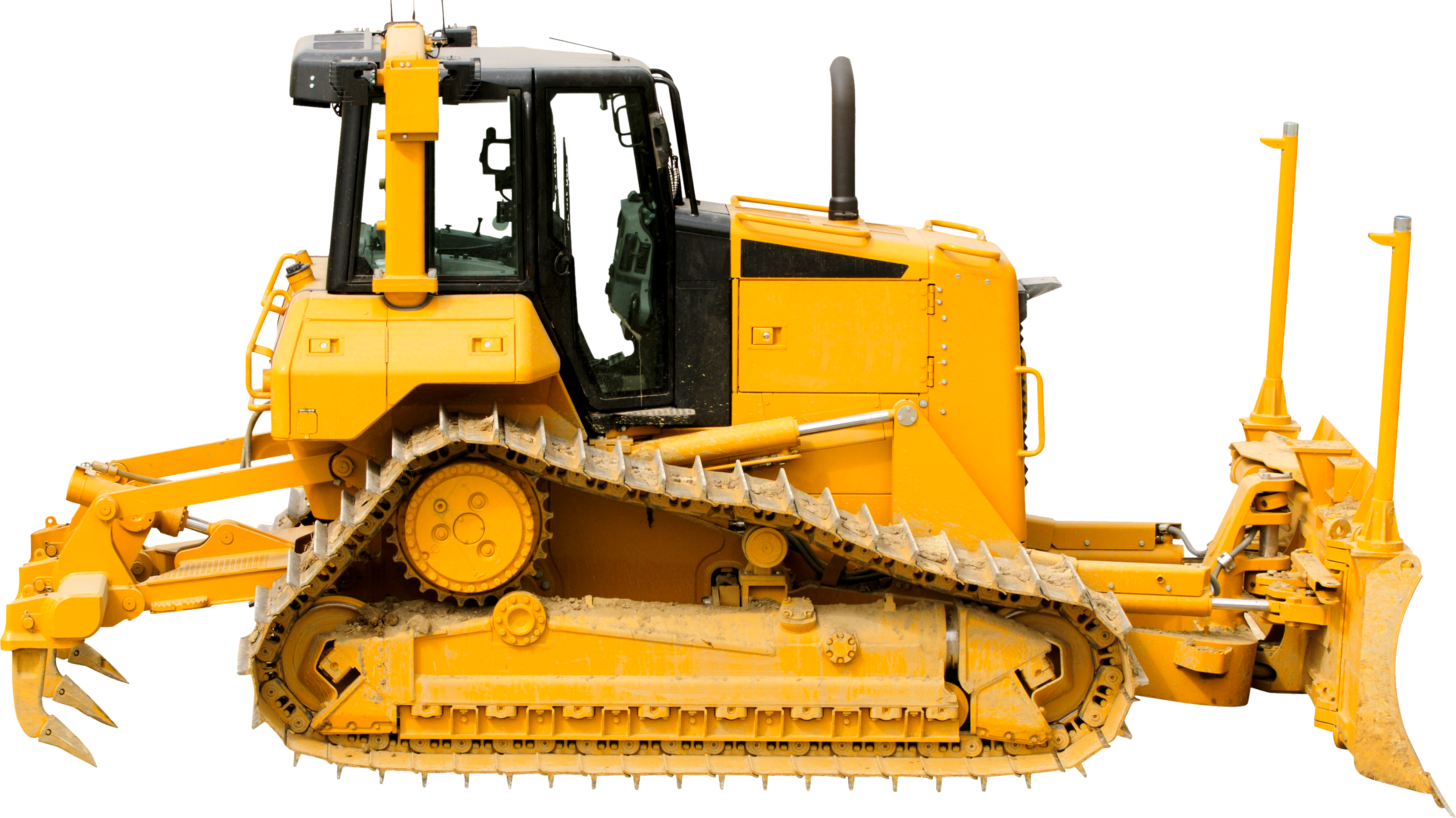 Large Yellow Bulldozer Side View With Steel Tracks Heavy Equipment PNG Image