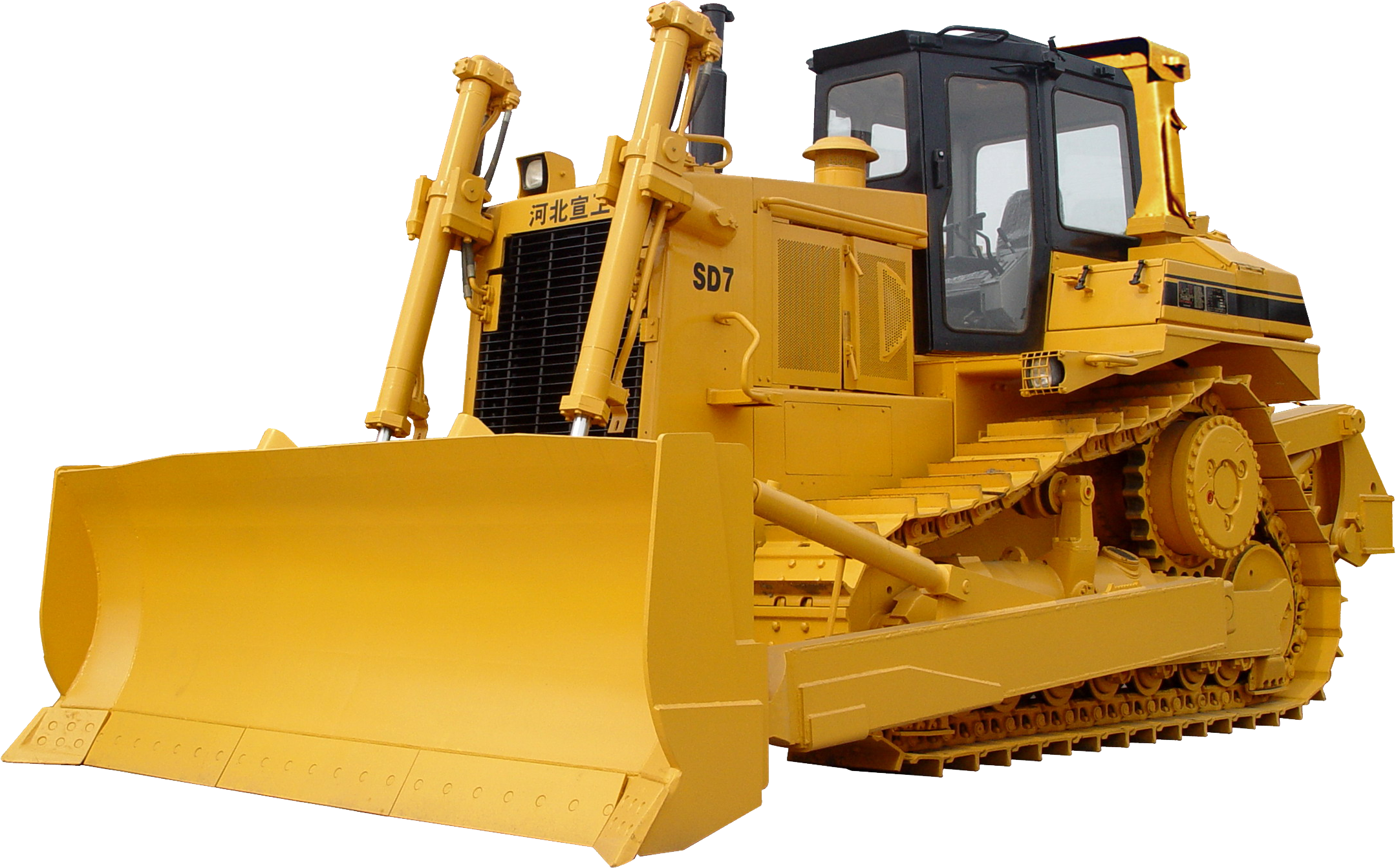 Large Yellow Bulldozer With Black Track System Transparent PNG Construction Vehicle