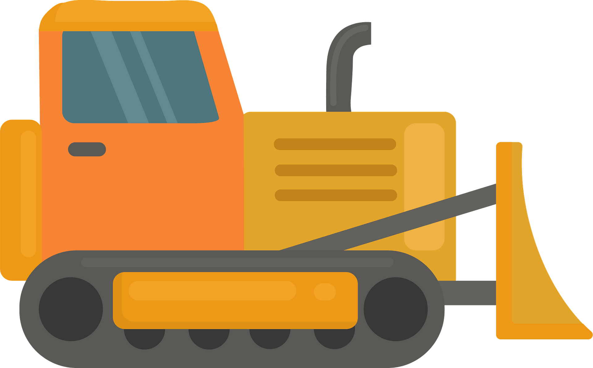 Orange Cartoon Bulldozer With Wide Blade PNG Construction Clipart