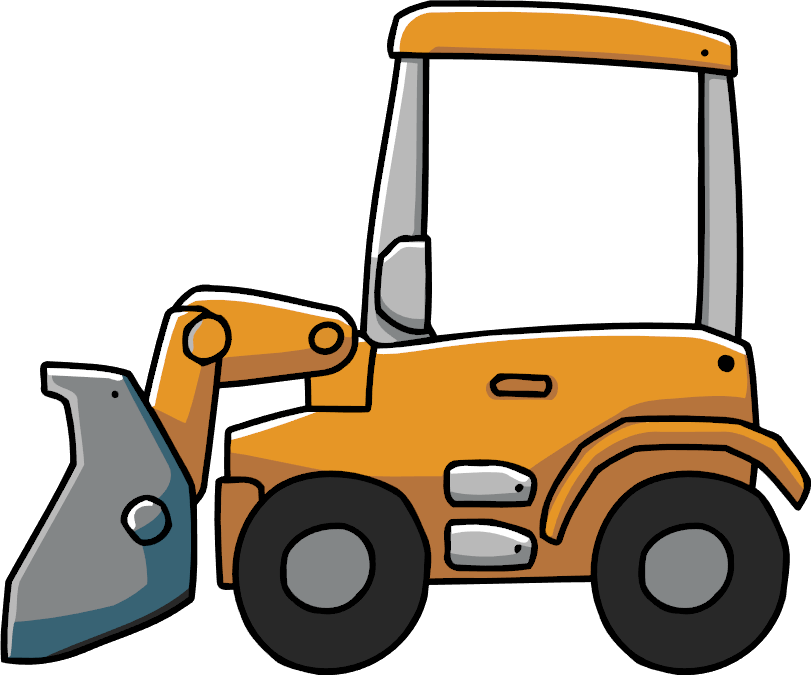 Orange Cartoon Wheel Bulldozer With Front Bucket PNG Toy Construction Vehicle
