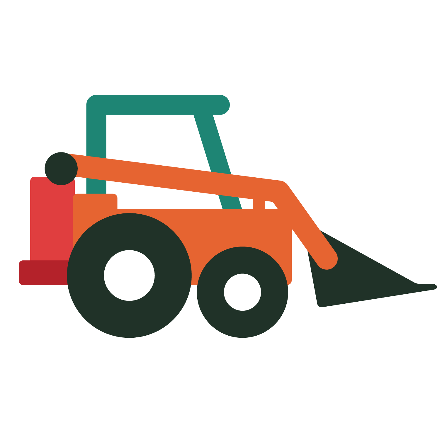 Orange Green Compact Front Loader Flat Icon PNG Construction Vehicle Illustration