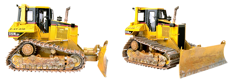 Pair Of Yellow Bulldozers With Front Blades PNG Construction Equipment Set