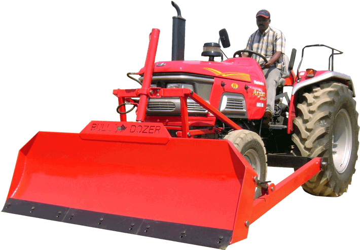 Red Farm Tractor With Wide Front Dozer Blade PNG Tractor Clipart