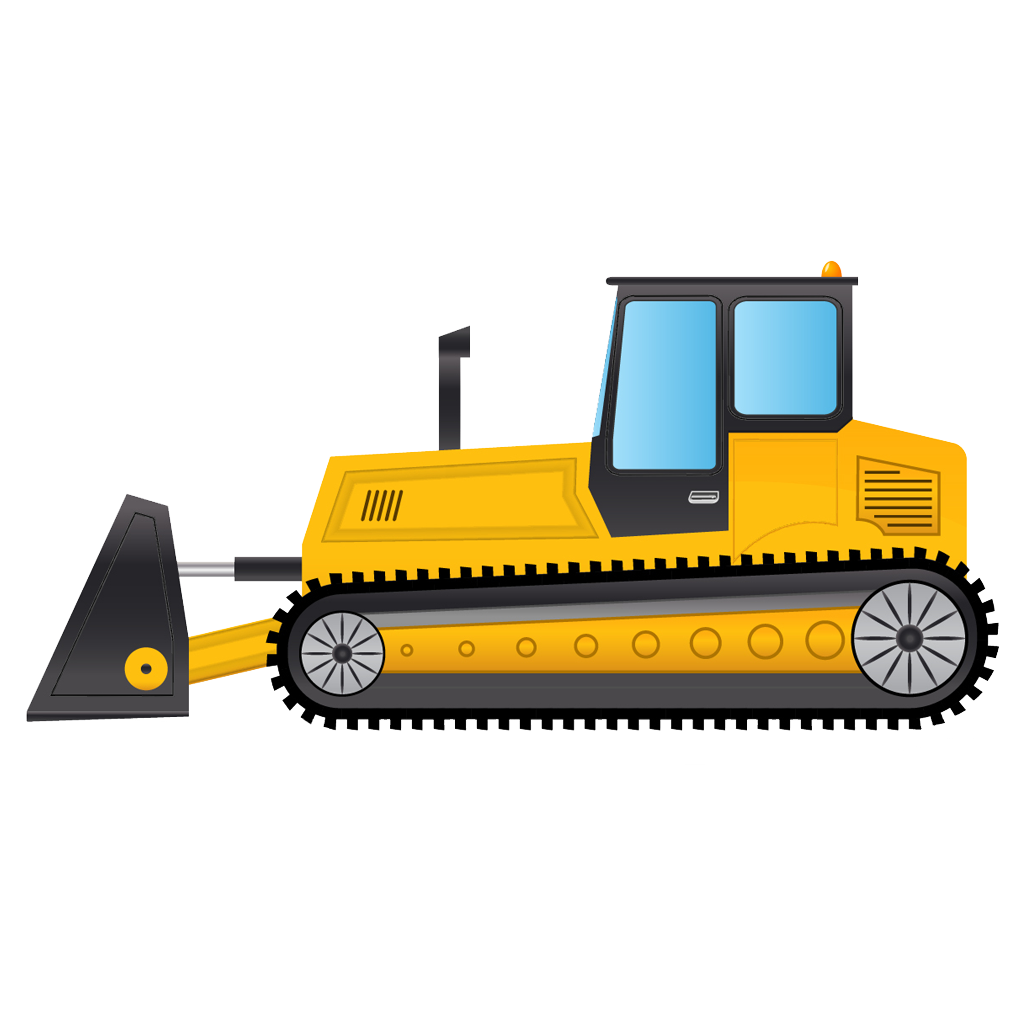 Small Yellow Bulldozer Side View Flat Icon Construction Vehicle PNG Symbol