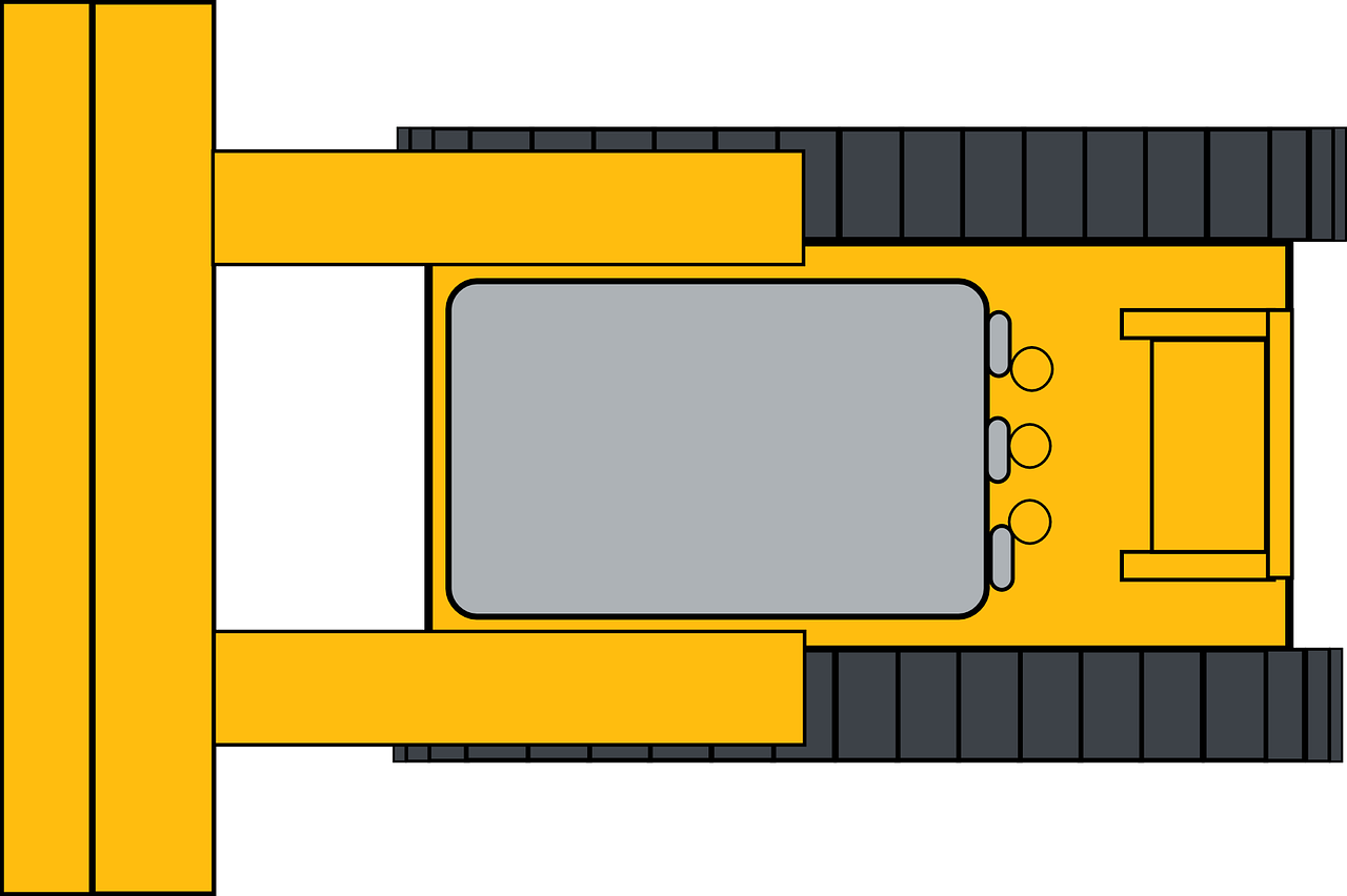 Top View Technical Drawing Of Tracked Construction Machine PNG Machinery Plan Graphic