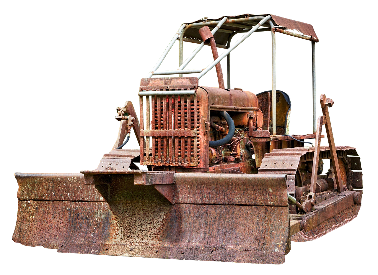 Vintage Rusty Bulldozer With Open Cab PNG Classic Construction Machine