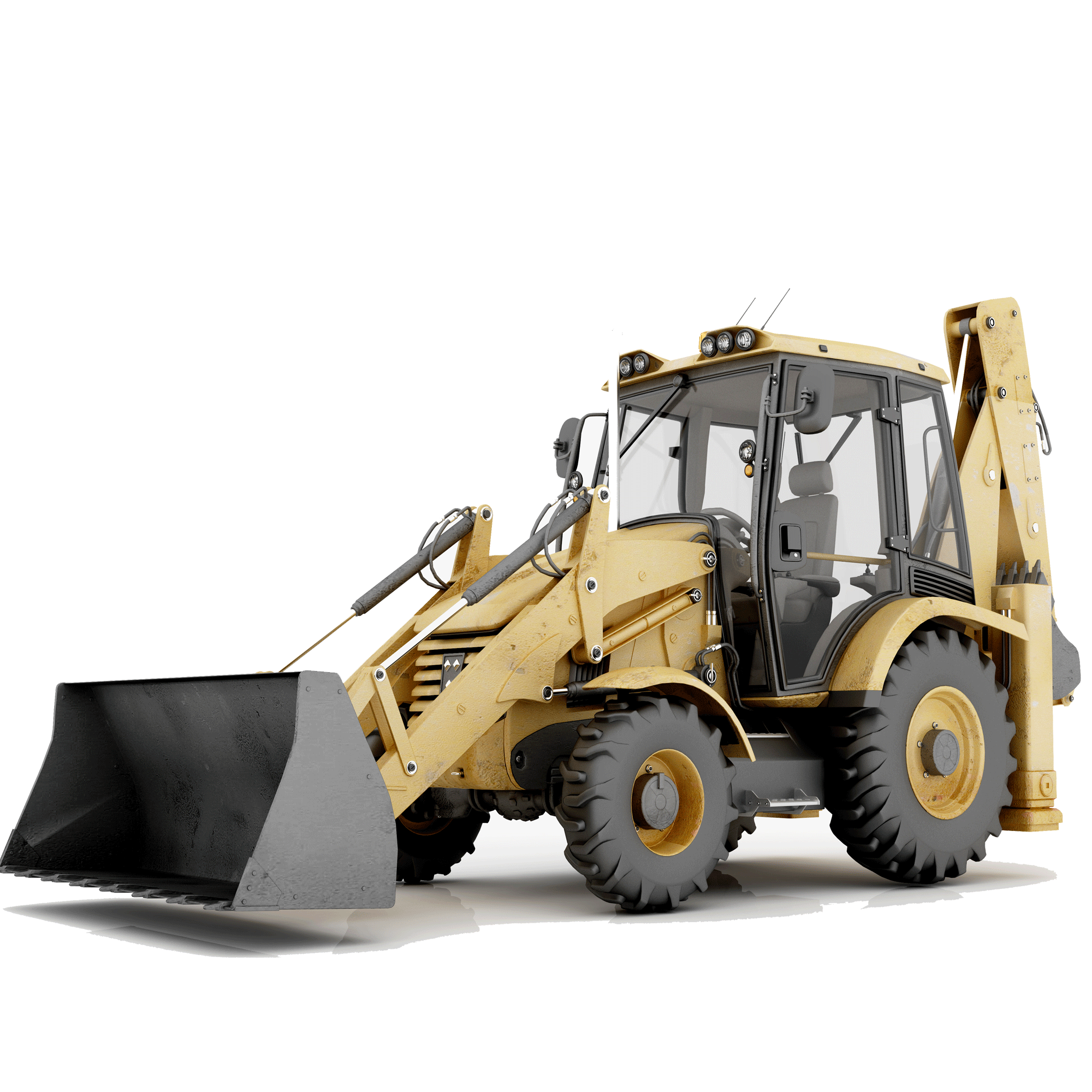 Yellow Backhoe Loader With Front Bucket PNG Construction Vehicle Image