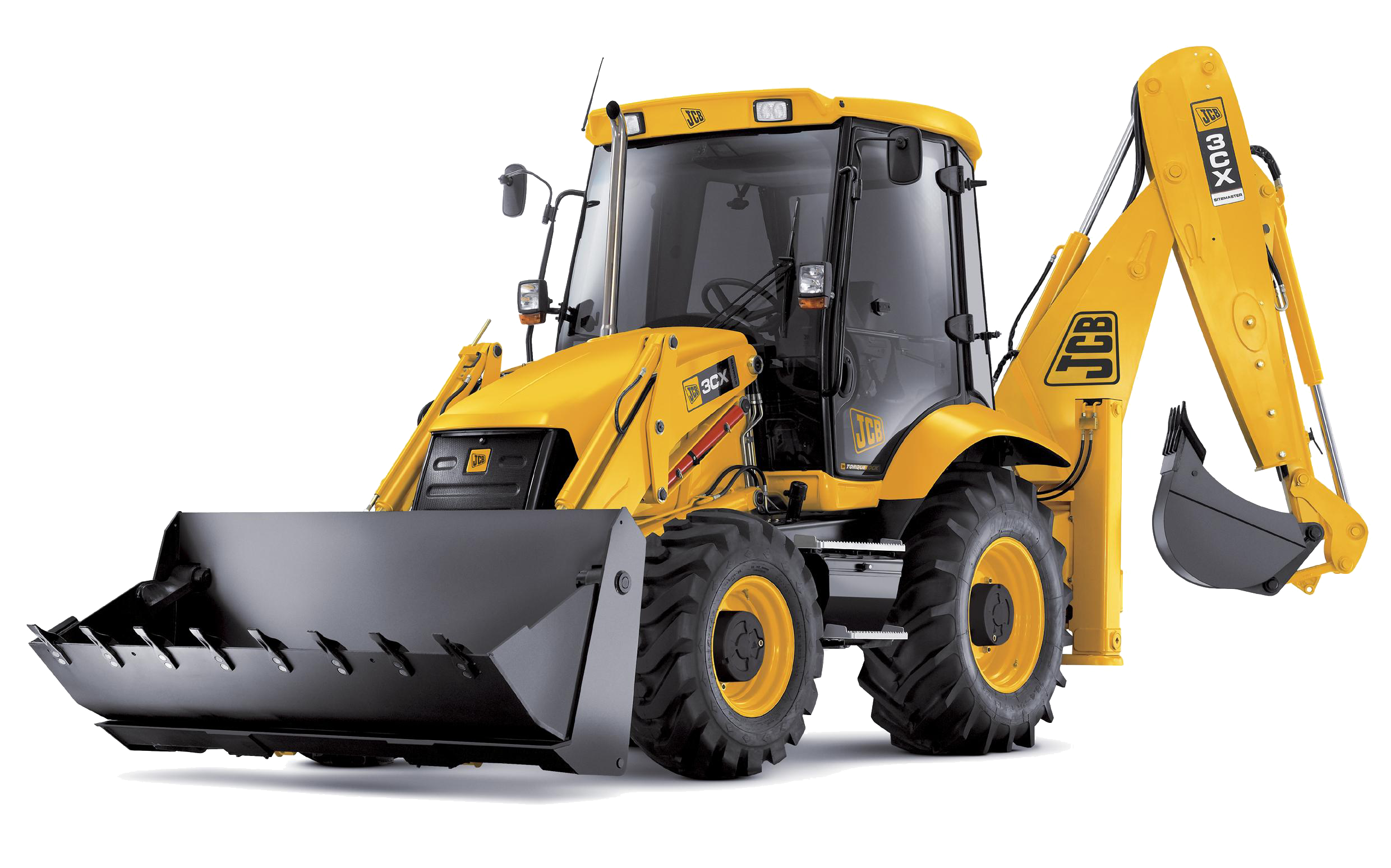 Yellow Backhoe Loader With Large Front Bucket Construction Vehicle PNG Image