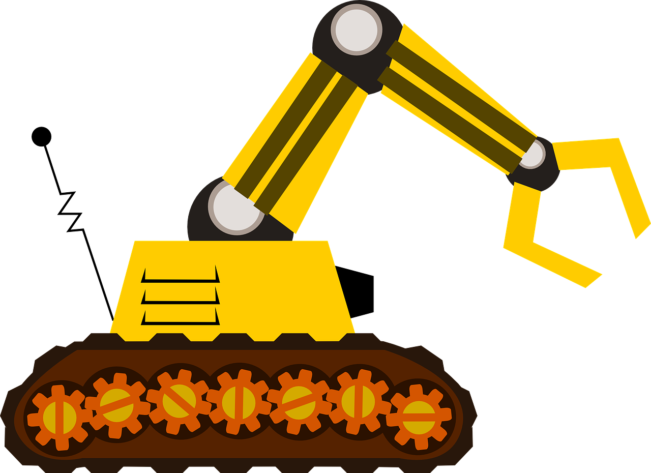 Yellow Cartoon Excavator With Long Arm And Bucket Kids PNG Construction Illustration